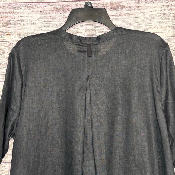 Calme Johnny Was 100% Linen Black Embroidered Floral V Neck Dress Size Large - Picture 5 of 8